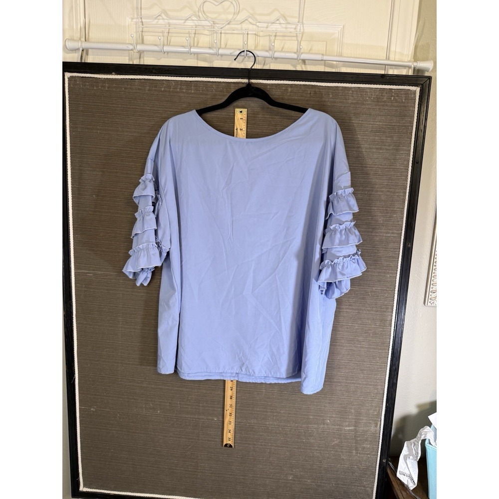 SheIn Curve 1X Blue Ruffle Elbow Sleeve Round Neck Women's Blouse
